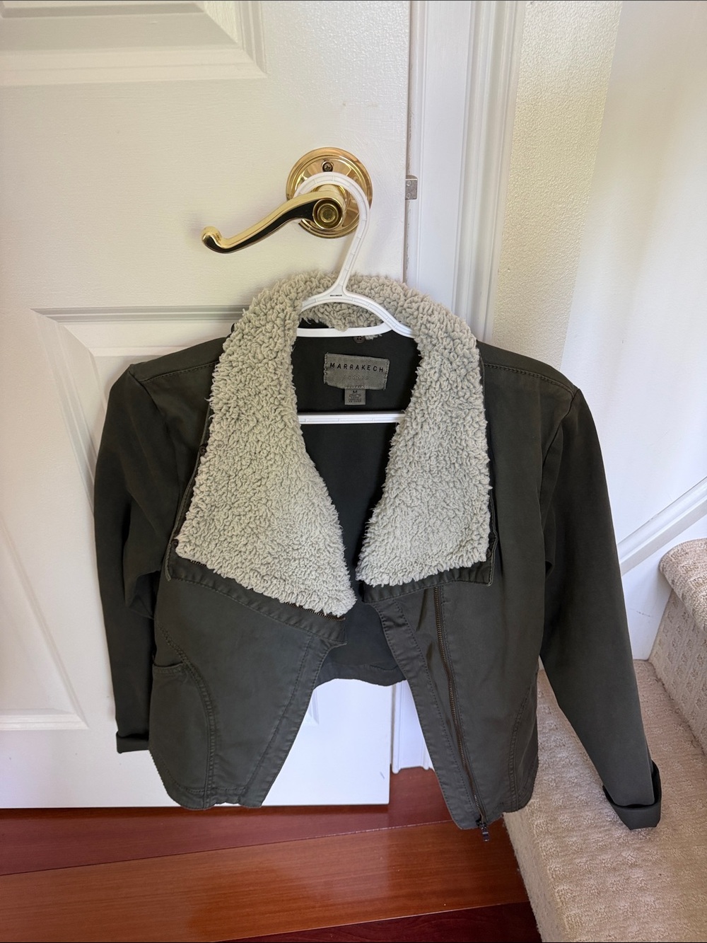 Marrakech Olive Green Sherpa Collar Jacket